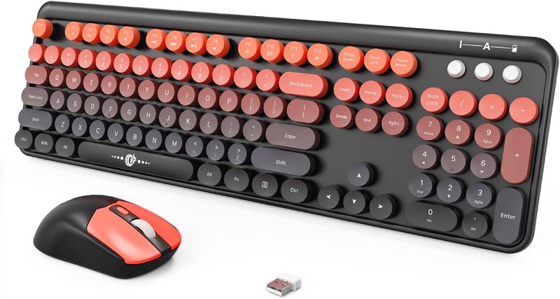 FOPETT Wireless Keyboard and Mouse Combo, 104 Keys Full-Sized 2.4 GHz Round Keycap Colorful Keyboards, USB Receiver Plug and Play, for Windows, Mac, PC, Laptop, Desktop (BlackOrange) - Image 1